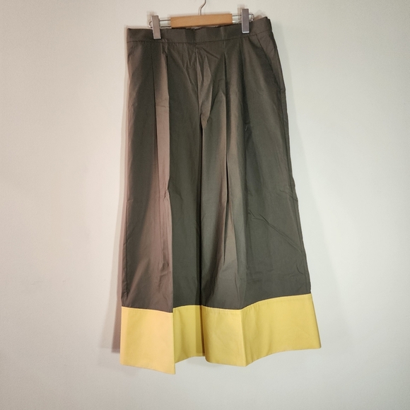 MJM 100% Cotton Two-tone brown and yellow wide leg casual pants - Picture 5 of 13
